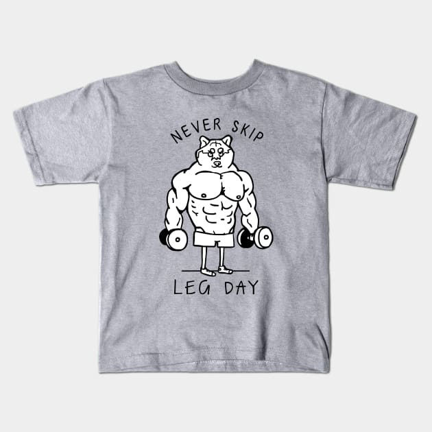 Never Skip Leg Day Shiba Kids T-Shirt by huebucket